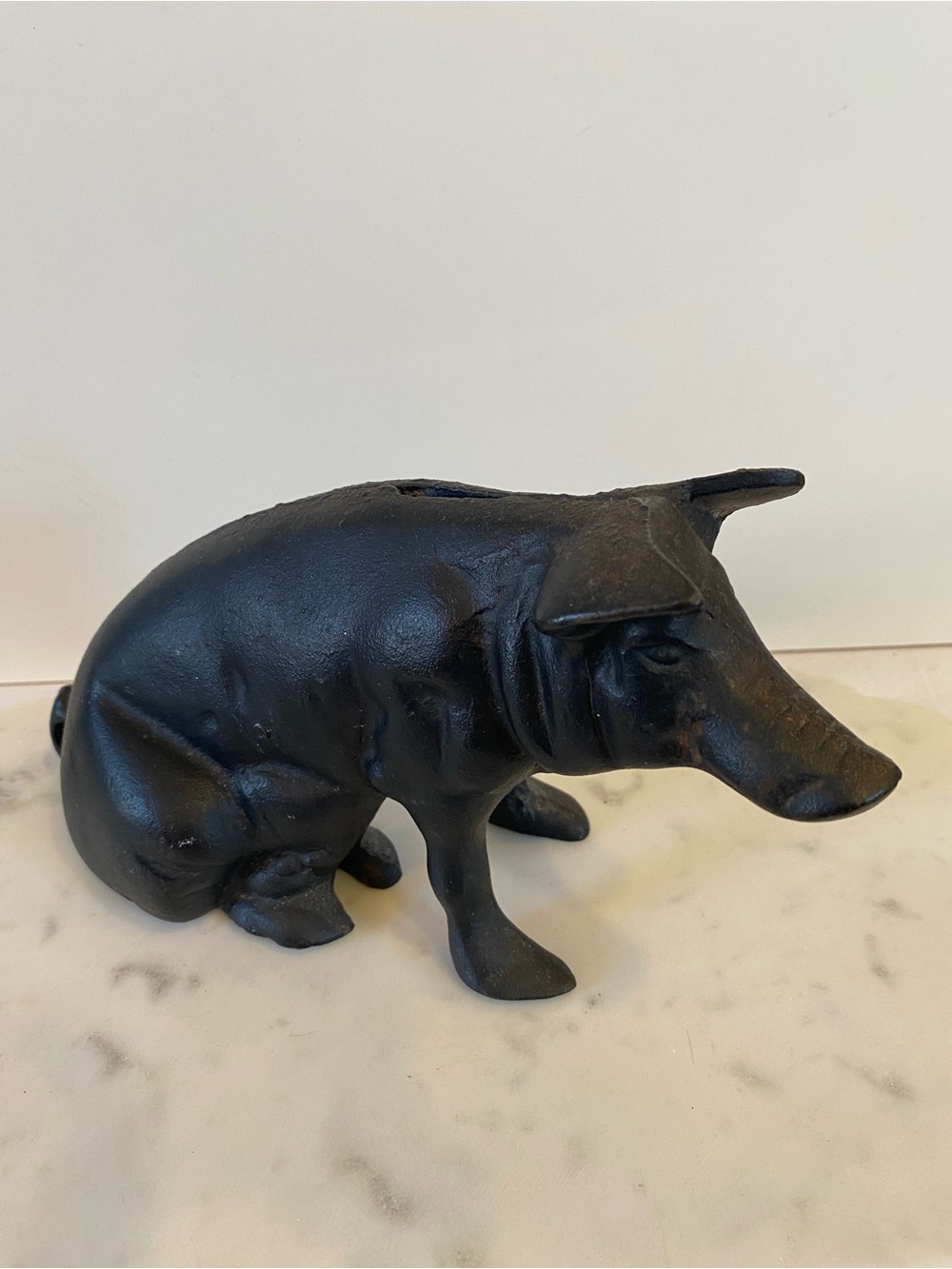 Vintage Black Cast Iron Sitting Pig Piggybank Doorstopper Farmhouse Decor